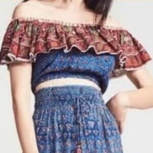 Faherty Small Ruffle Crop Top Off Shoulder Boho Sleeveless Bohemian